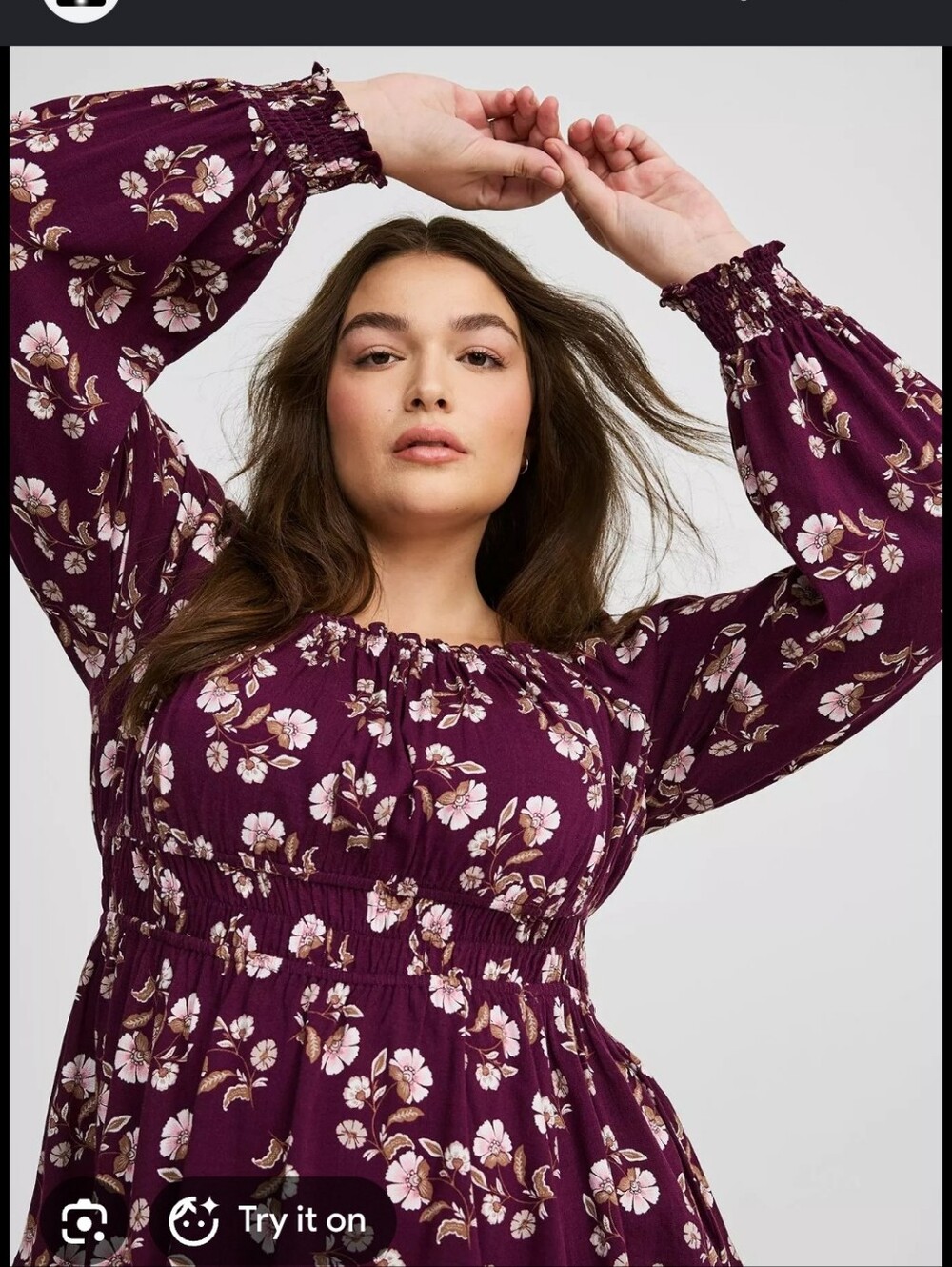 Torrid Floral Blouson Sleeve Top - Deep Plum Sz 4